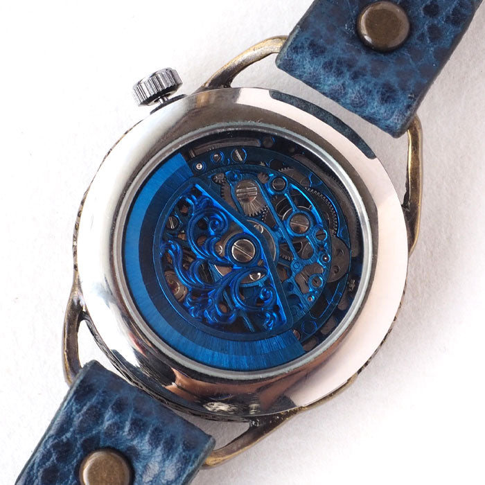 KINO(キノ) 手作り 腕時計 自動巻き 裏スケルトン メカニックブルー 真鍮ケース [K-15-MBL-BR]