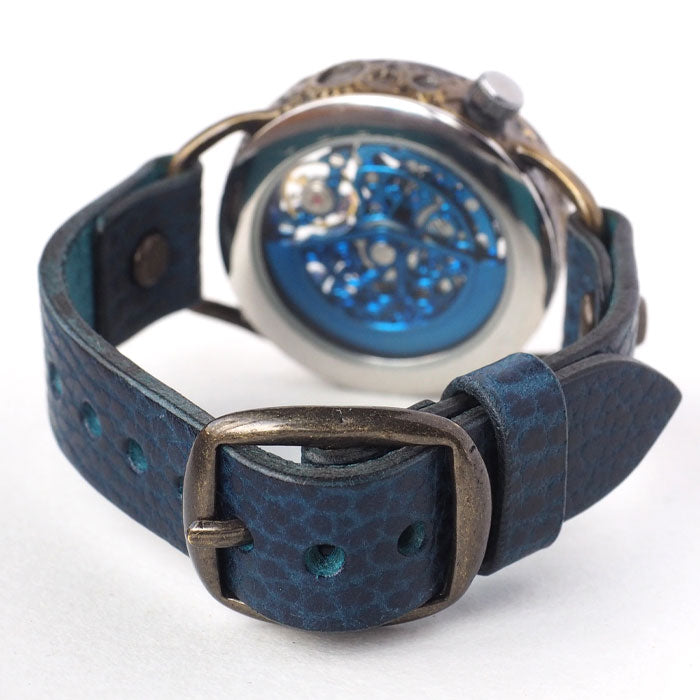 KINO(キノ) 手作り 腕時計 自動巻き 裏スケルトン メカニックブルー 真鍮ケース [K-15-MBL-BR]