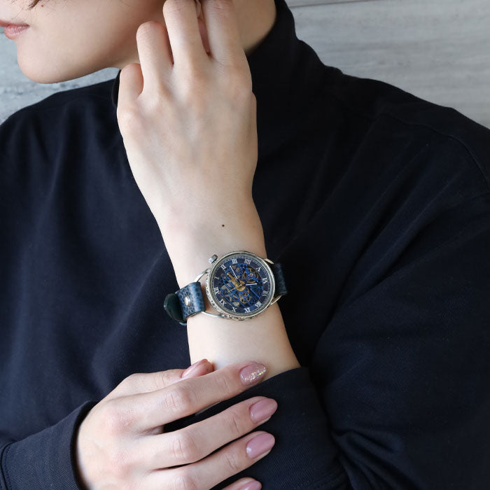 KINO(キノ) 手作り 腕時計 自動巻き 裏スケルトン メカニックブルー シルバーケース [K-15-MBL-SV]