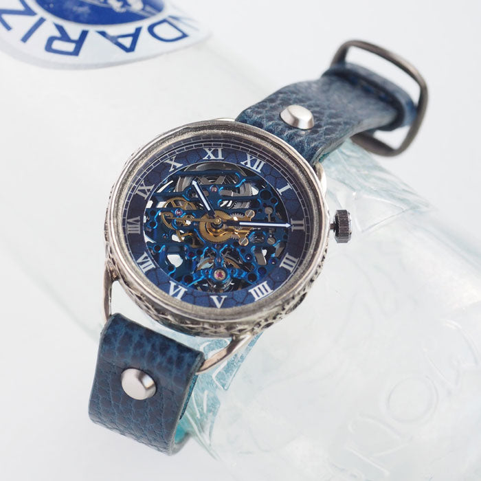 KINO(キノ) 手作り 腕時計 自動巻き 裏スケルトン メカニックブルー シルバーケース [K-15-MBL-SV]
