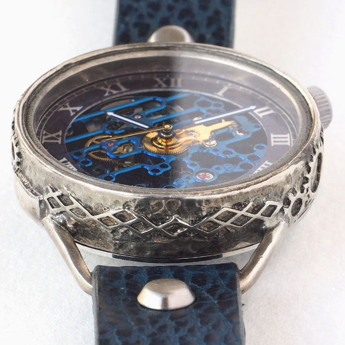KINO(キノ) 手作り 腕時計 自動巻き 裏スケルトン メカニックブルー シルバーケース [K-15-MBL-SV]