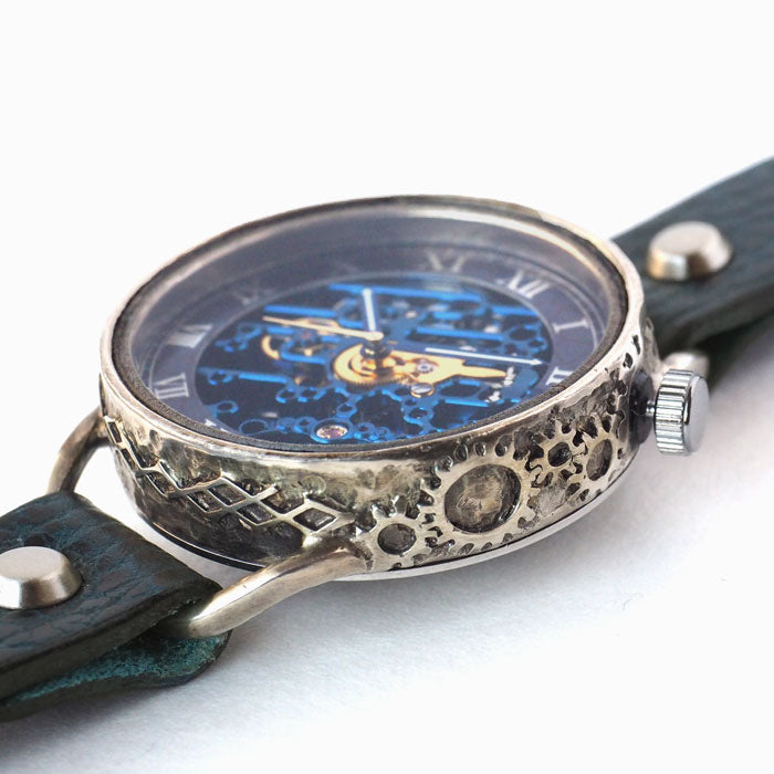KINO(キノ) 手作り 腕時計 自動巻き 裏スケルトン メカニックブルー シルバーケース [K-15-MBL-SV]