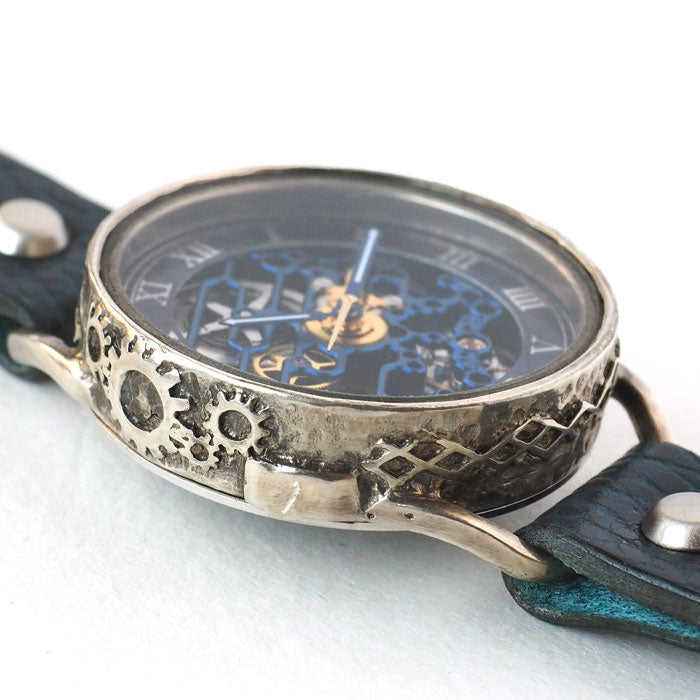 KINO(キノ) 手作り 腕時計 自動巻き 裏スケルトン メカニックブルー シルバーケース [K-15-MBL-SV]