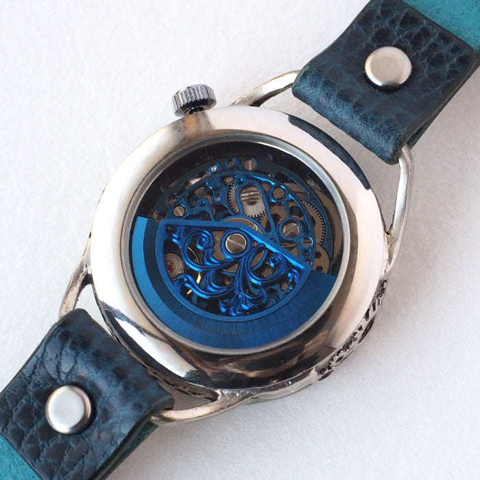KINO(キノ) 手作り 腕時計 自動巻き 裏スケルトン メカニックブルー シルバーケース [K-15-MBL-SV]