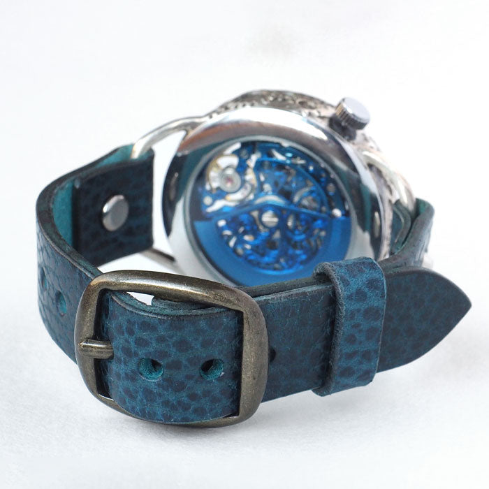 KINO(キノ) 手作り 腕時計 自動巻き 裏スケルトン メカニックブルー シルバーケース [K-15-MBL-SV]