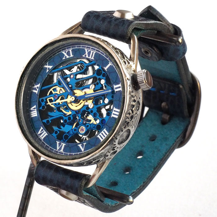 KINO(キノ) 手作り 腕時計 自動巻き 裏スケルトン メカニックブルー シルバーケース [K-15-MBL-SV]