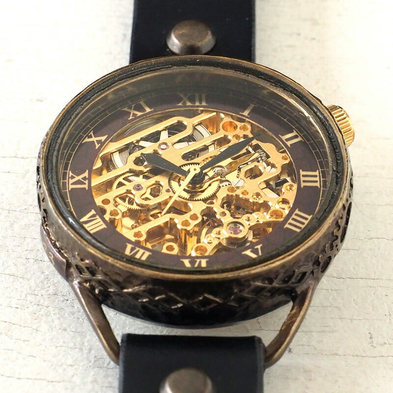KINO(キノ) 手作り腕時計 自動巻き 裏スケルトン メカニックゴールド ブラック [K-15-MGD-BK]