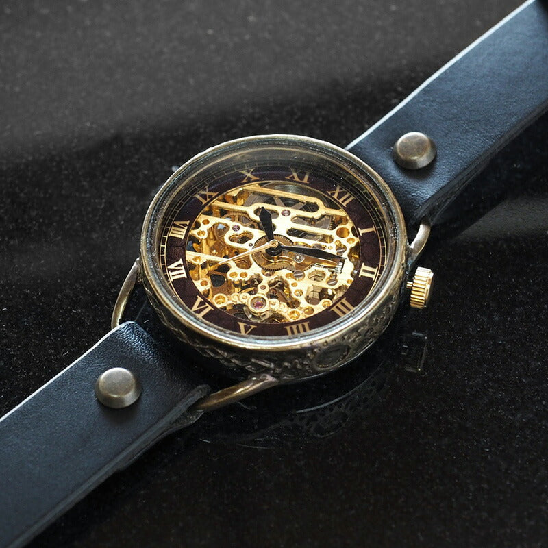 KINO(キノ) 手作り腕時計 自動巻き 裏スケルトン メカニックゴールド ブラック [K-15-MGD-BK]