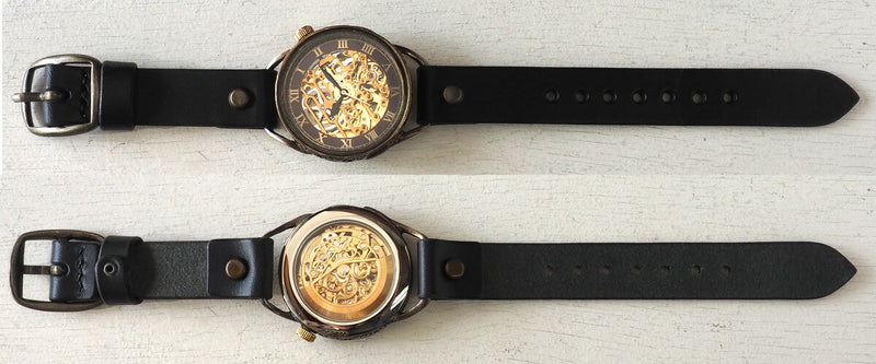 KINO(キノ) 手作り腕時計 自動巻き 裏スケルトン メカニックゴールド ブラック [K-15-MGD-BK]