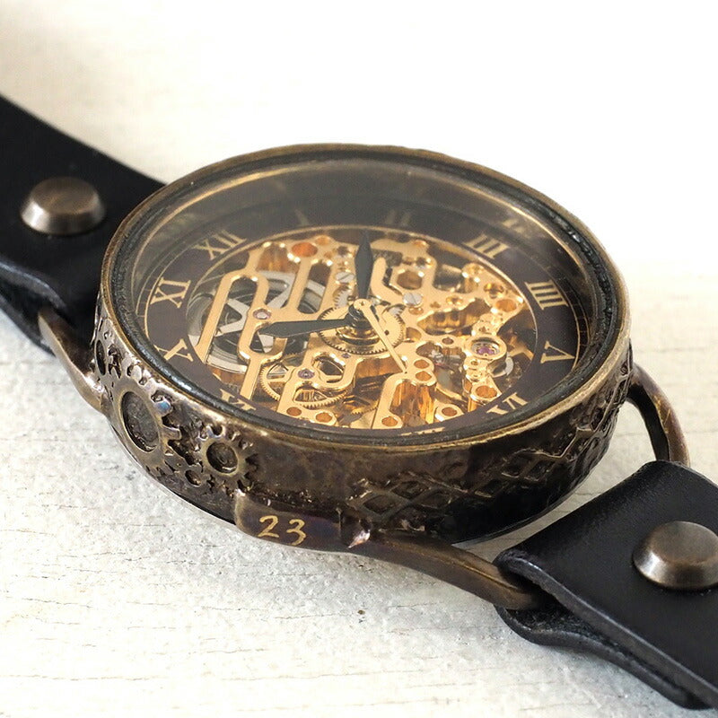 KINO(キノ) 手作り腕時計 自動巻き 裏スケルトン メカニックゴールド ブラック [K-15-MGD-BK]