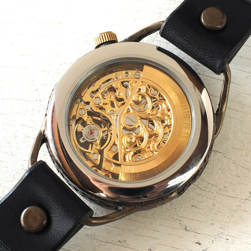 KINO(キノ) 手作り腕時計 自動巻き 裏スケルトン メカニックゴールド ブラック [K-15-MGD-BK]
