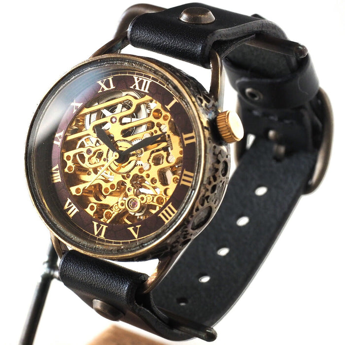 KINO Handmade Watch Automatic Winding Back Skeleton Mechanic Gold Black [K-15-MGD-BK] 