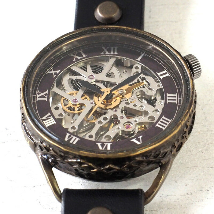 KINO(キノ) 手作り腕時計 自動巻き 裏スケルトン メカニックシルバー ブラック [K-15-MSV-BK]
