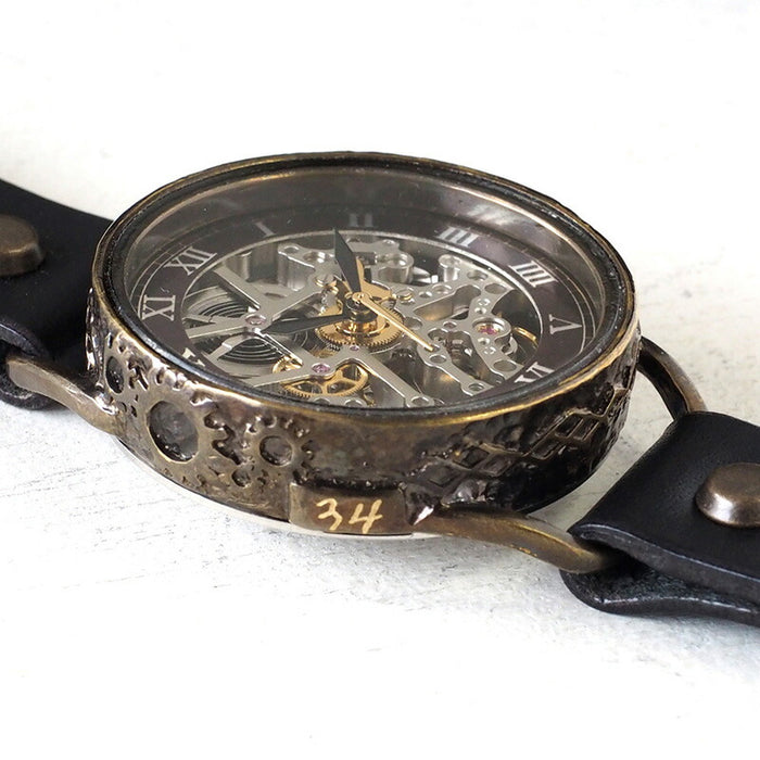 KINO Handmade Watch Automatic Winding Back Skeleton Mechanic Silver Black [K-15-MSV-BK] 