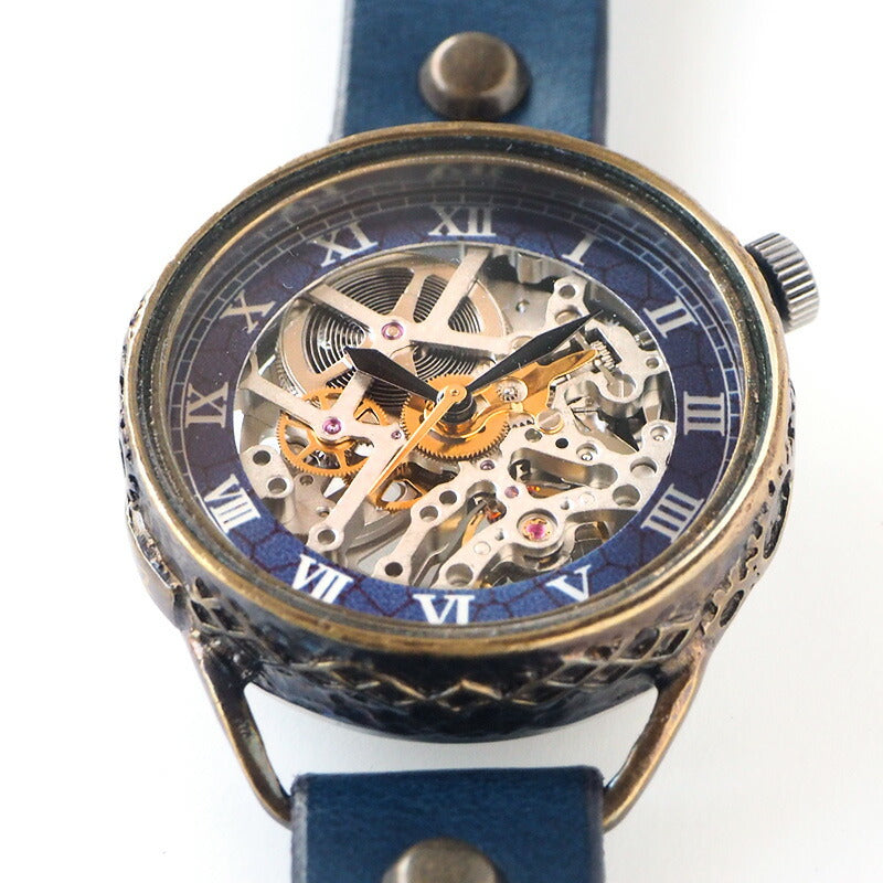 KINO(キノ) 手作り腕時計 自動巻き 裏スケルトン メカニックシルバー ブルー [K-15-MSV-BL]