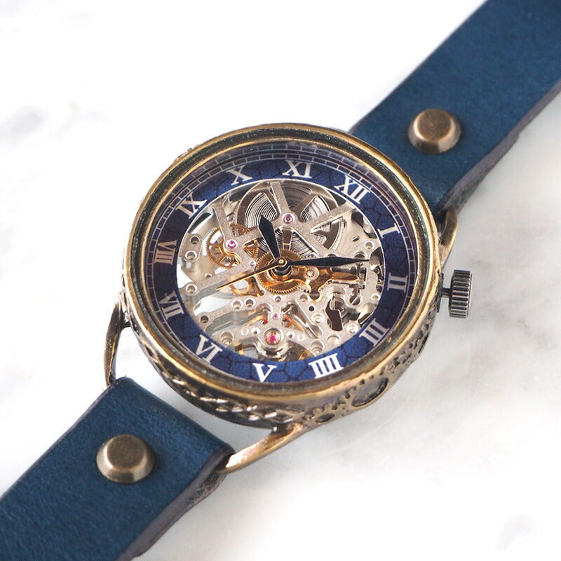 KINO(キノ) 手作り腕時計 自動巻き 裏スケルトン メカニックシルバー ブルー [K-15-MSV-BL]