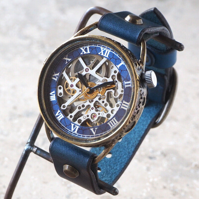 KINO(キノ) 手作り腕時計 自動巻き 裏スケルトン メカニックシルバー ブルー [K-15-MSV-BL]