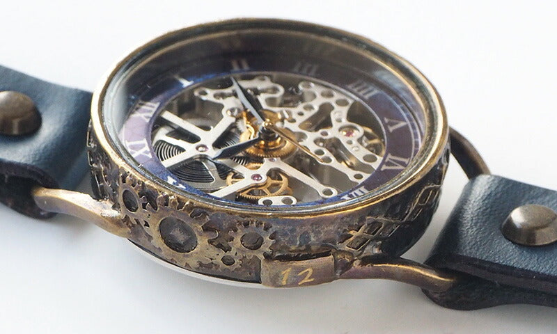 KINO(キノ) 手作り腕時計 自動巻き 裏スケルトン メカニックシルバー ブルー [K-15-MSV-BL]