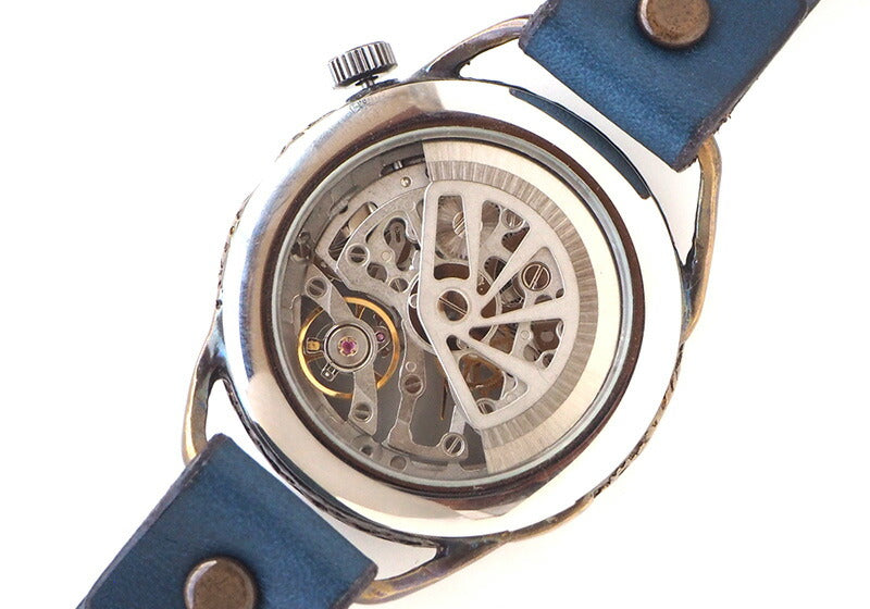 KINO(キノ) 手作り腕時計 自動巻き 裏スケルトン メカニックシルバー ブルー [K-15-MSV-BL]