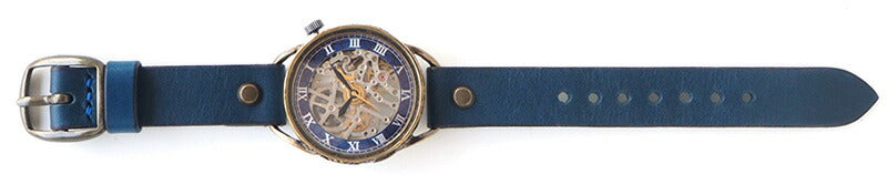 KINO Handmade Watch Automatic Winding Back Skeleton Mechanic Silver Blue [K-15-MSV-BL] 