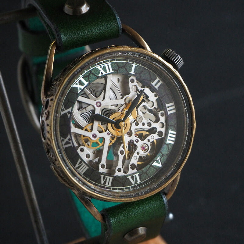 KINO(キノ) 手作り腕時計 自動巻き 裏スケルトン メカニックシルバー グリーン [K-15-MSV-GR]