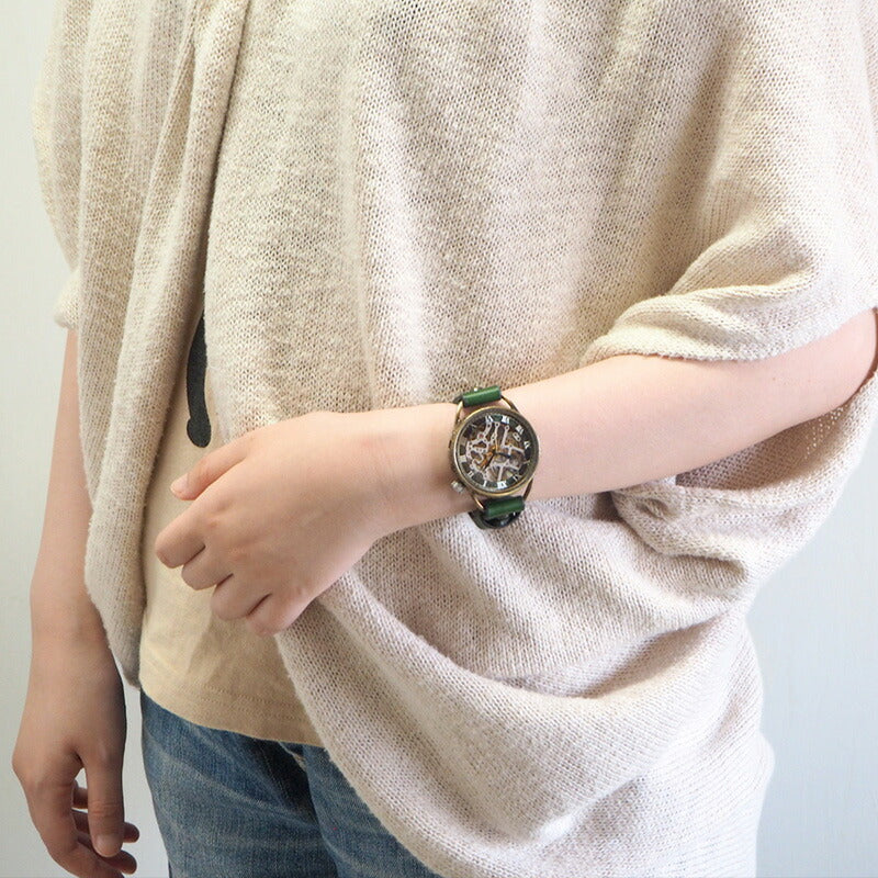 KINO(キノ) 手作り腕時計 自動巻き 裏スケルトン メカニックシルバー グリーン [K-15-MSV-GR]