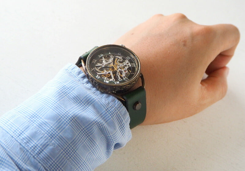 KINO(キノ) 手作り腕時計 自動巻き 裏スケルトン メカニックシルバー グリーン [K-15-MSV-GR]
