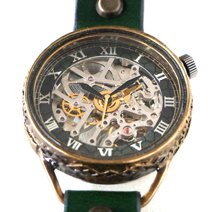 KINO handmade watch automatic winding back skeleton mechanic silver green [K-15-MSV-GR] 