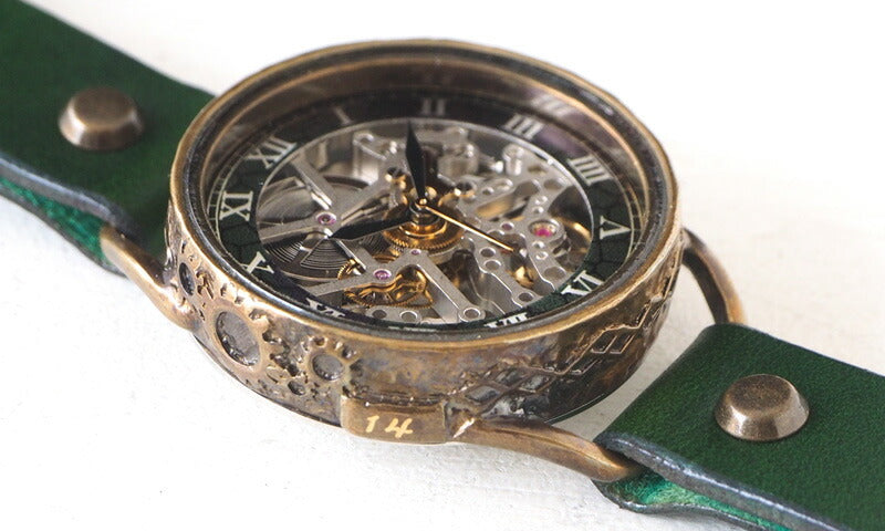 KINO(キノ) 手作り腕時計 自動巻き 裏スケルトン メカニックシルバー グリーン [K-15-MSV-GR]