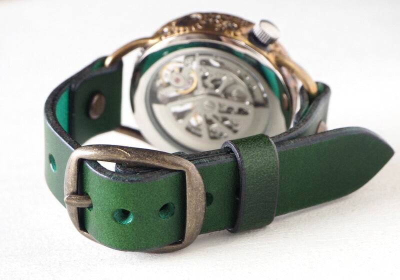 KINO(キノ) 手作り腕時計 自動巻き 裏スケルトン メカニックシルバー グリーン [K-15-MSV-GR]