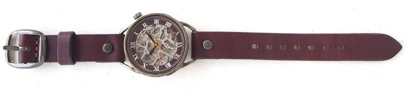 KINO(キノ) 手作り腕時計 自動巻き 裏スケルトン メカニックシルバー ワインブラウン [K-15-MSV-WI]