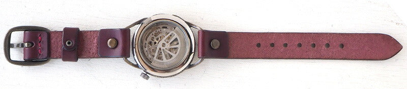 KINO(キノ) 手作り腕時計 自動巻き 裏スケルトン メカニックシルバー ワインブラウン [K-15-MSV-WI]