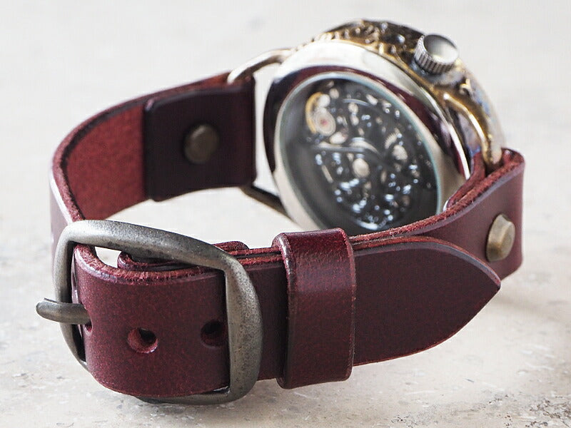 KINO(キノ) 手作り腕時計 自動巻き 裏スケルトン メカニックブラック ワインブラウン [K-15-WINE]