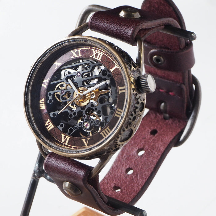KINO handmade watch automatic winding back skeleton mechanic black wine brown [K-15-WINE] 