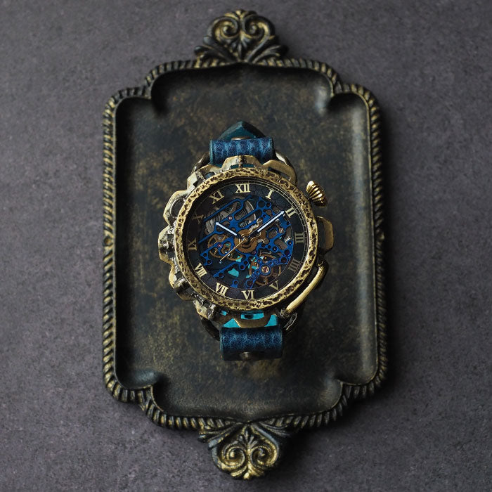 KINO(キノ) 手作り 腕時計 自動巻き 裏スケルトン キノパンクブルー 真鍮ケース [K-18-BR-BL]
