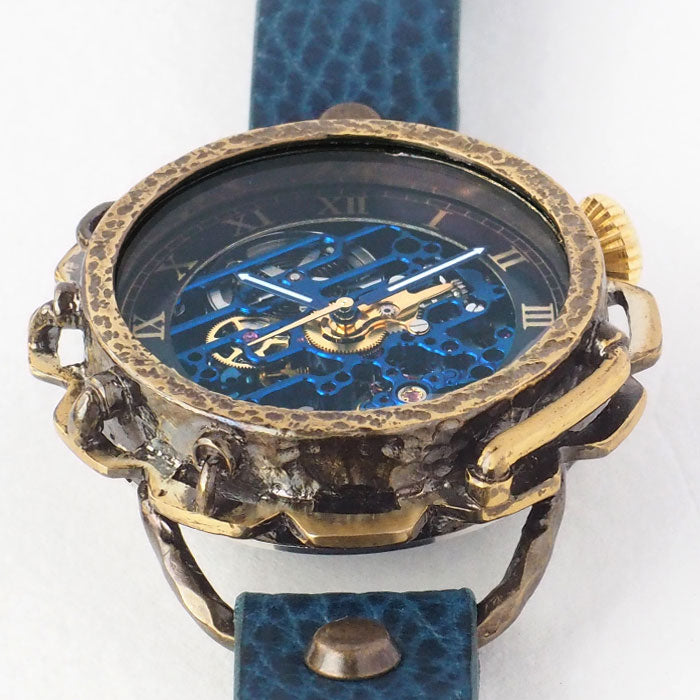 KINO(キノ) 手作り 腕時計 自動巻き 裏スケルトン キノパンクブルー 真鍮ケース [K-18-BR-BL]