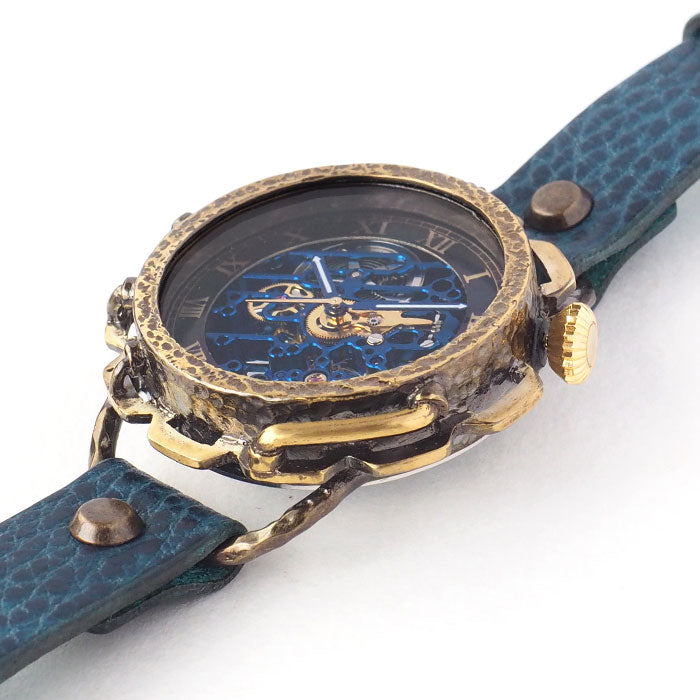 KINO(キノ) 手作り 腕時計 自動巻き 裏スケルトン キノパンクブルー 真鍮ケース [K-18-BR-BL]