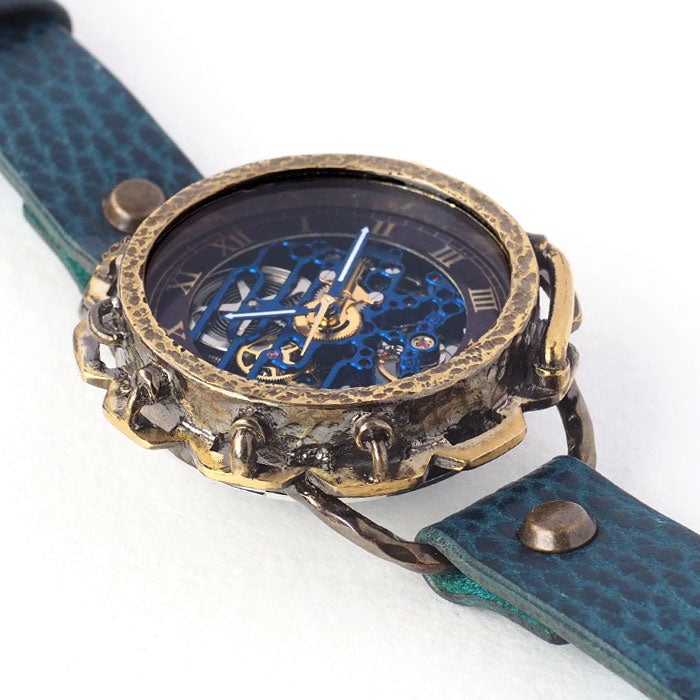 KINO(キノ) 手作り 腕時計 自動巻き 裏スケルトン キノパンクブルー 真鍮ケース [K-18-BR-BL]