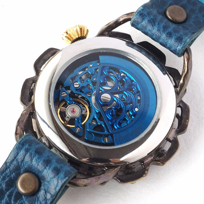 KINO(キノ) 手作り 腕時計 自動巻き 裏スケルトン キノパンクブルー 真鍮ケース [K-18-BR-BL]