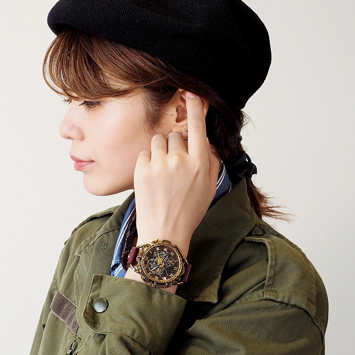 KINO（キノ） 手作り腕時計 自動巻き 裏スケルトン キノパンクブラック 真鍮 ワインブラウン [K-18-BR-WI]