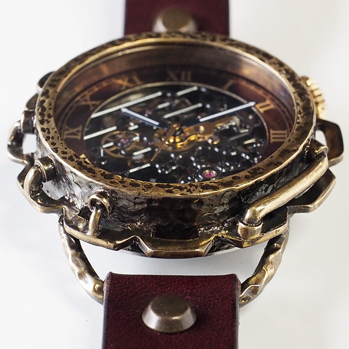 KINO（キノ） 手作り腕時計 自動巻き 裏スケルトン キノパンクブラック 真鍮 ワインブラウン [K-18-BR-WI]