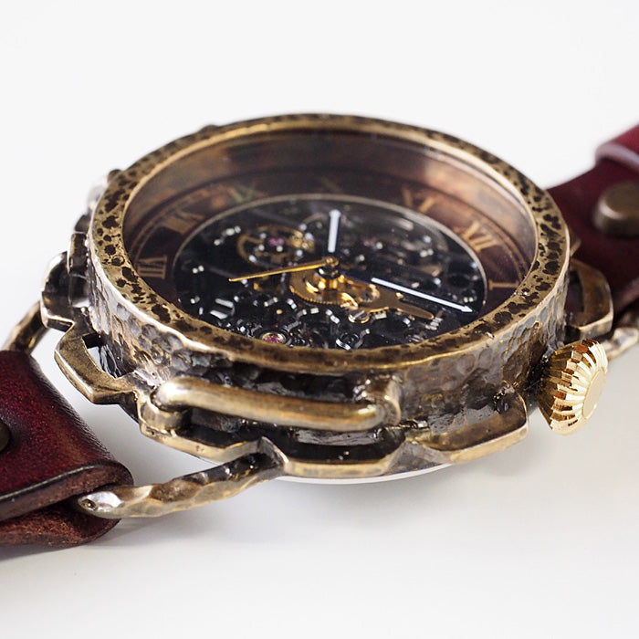 KINO（キノ） 手作り腕時計 自動巻き 裏スケルトン キノパンクブラック 真鍮 ワインブラウン [K-18-BR-WI]