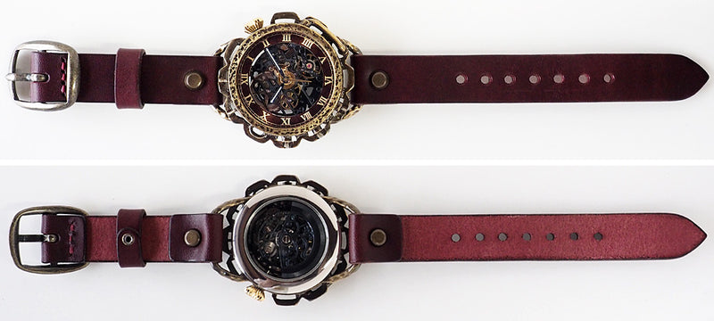KINO（キノ） 手作り腕時計 自動巻き 裏スケルトン キノパンクブラック 真鍮 ワインブラウン [K-18-BR-WI]