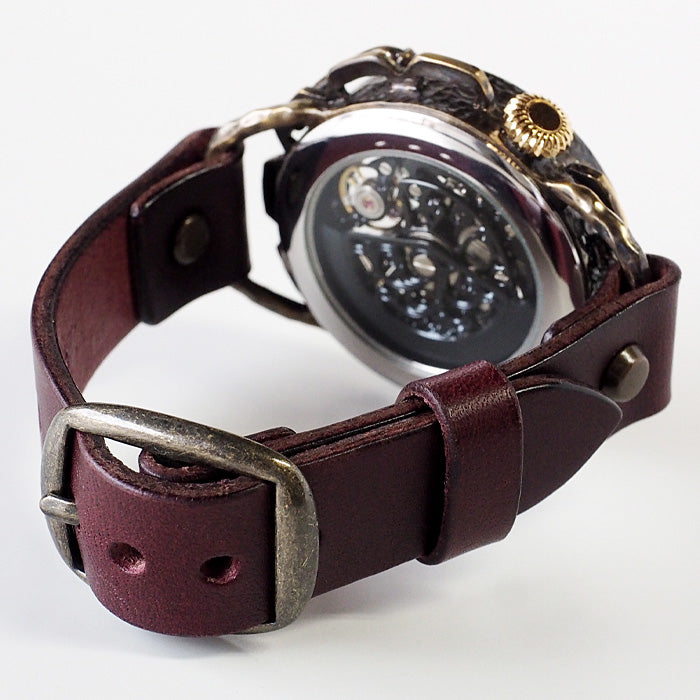 KINO（キノ） 手作り腕時計 自動巻き 裏スケルトン キノパンクブラック 真鍮 ワインブラウン [K-18-BR-WI]