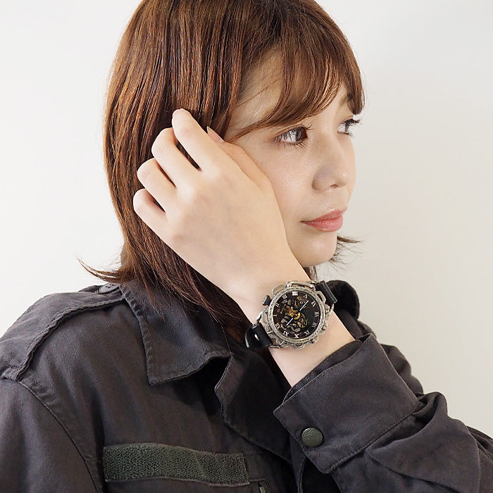 KINO（キノ） 手作り腕時計 自動巻き 裏スケルトン キノパンクブラック シルバー ブラック [K-18-SV-BK]