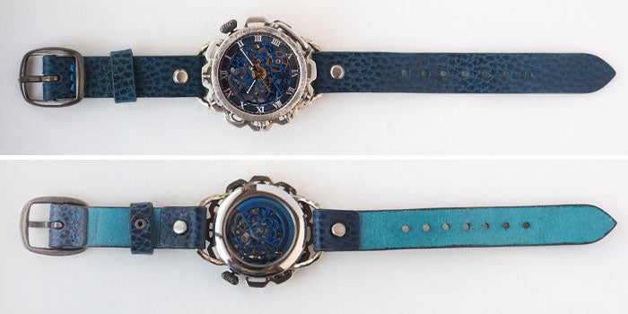 KINO(キノ) 手作り 腕時計 自動巻き 裏スケルトン キノパンクブルー シルバーケース [K-18-SV-BL]