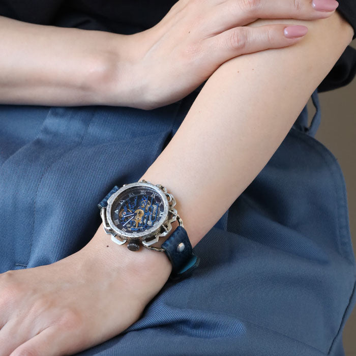 KINO(キノ) 手作り 腕時計 自動巻き 裏スケルトン キノパンクブルー シルバーケース [K-18-SV-BL]