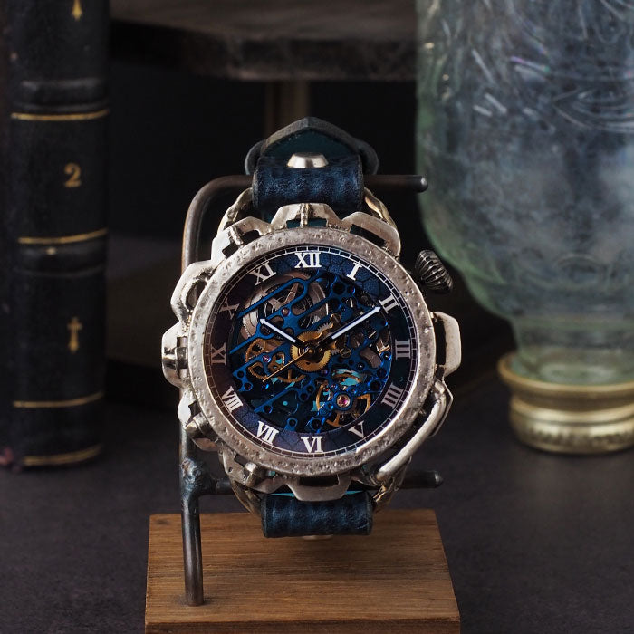 KINO(キノ) 手作り 腕時計 自動巻き 裏スケルトン キノパンクブルー シルバーケース [K-18-SV-BL]