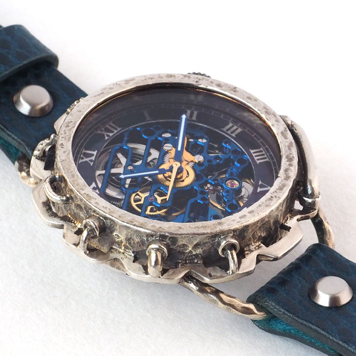 KINO(キノ) 手作り 腕時計 自動巻き 裏スケルトン キノパンクブルー シルバーケース [K-18-SV-BL]