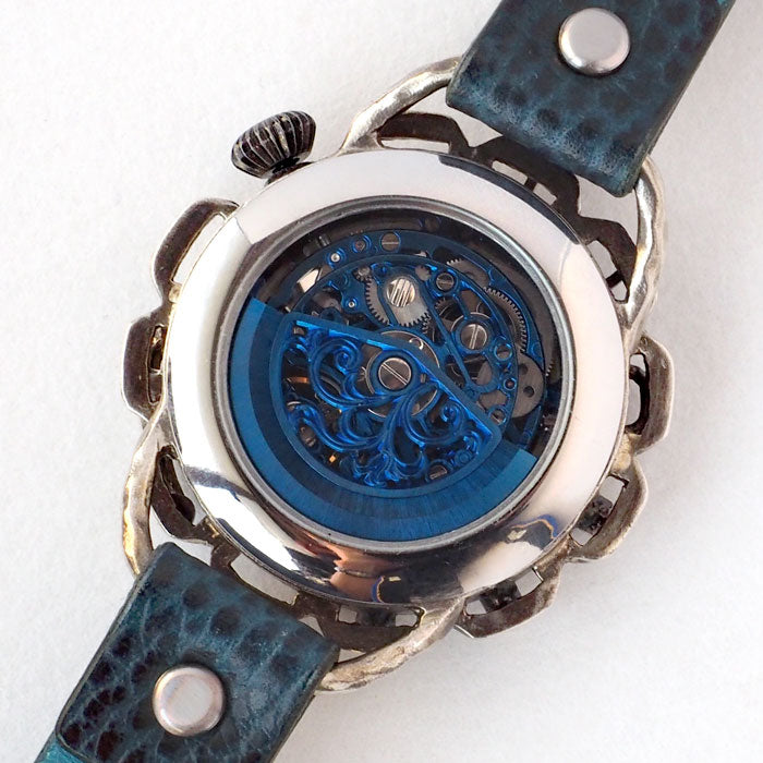 KINO(キノ) 手作り 腕時計 自動巻き 裏スケルトン キノパンクブルー シルバーケース [K-18-SV-BL]